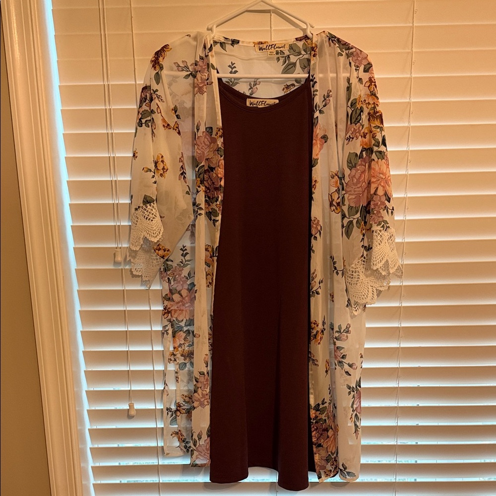 Wallflower Floral Kimono with Burgundy Dress